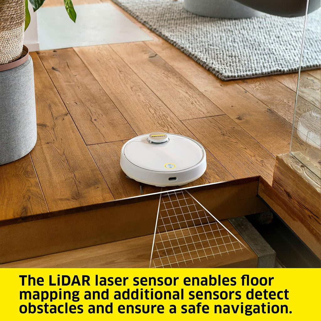 Kärcher RCV 3 Robot Vacuum Cleaner with Mop Function 2500Pa- Remote Control via App, LiDar Laser Navigation - Floor Mapping, Obstacle Detection - 120 min Run-Time - for Hard Floors and Carpets