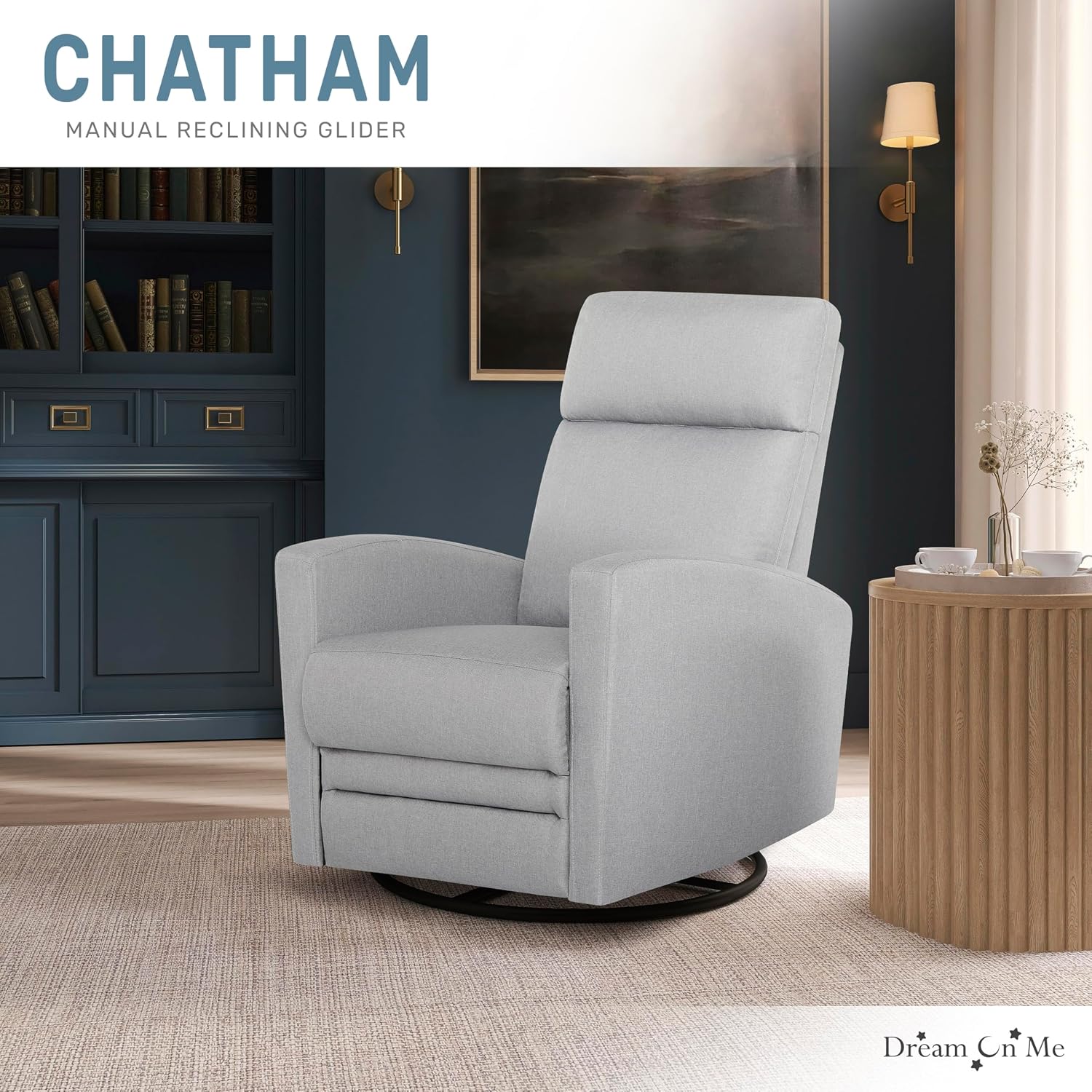 Dream On Me Chatham Basic Nursery Rocking Glider in Grey, 360° Swivel Motion, FSC Certified, Greenguard Gold & JPMA Certified Nursery Glider, Three Rocking Modes Nursery Glider Recliner