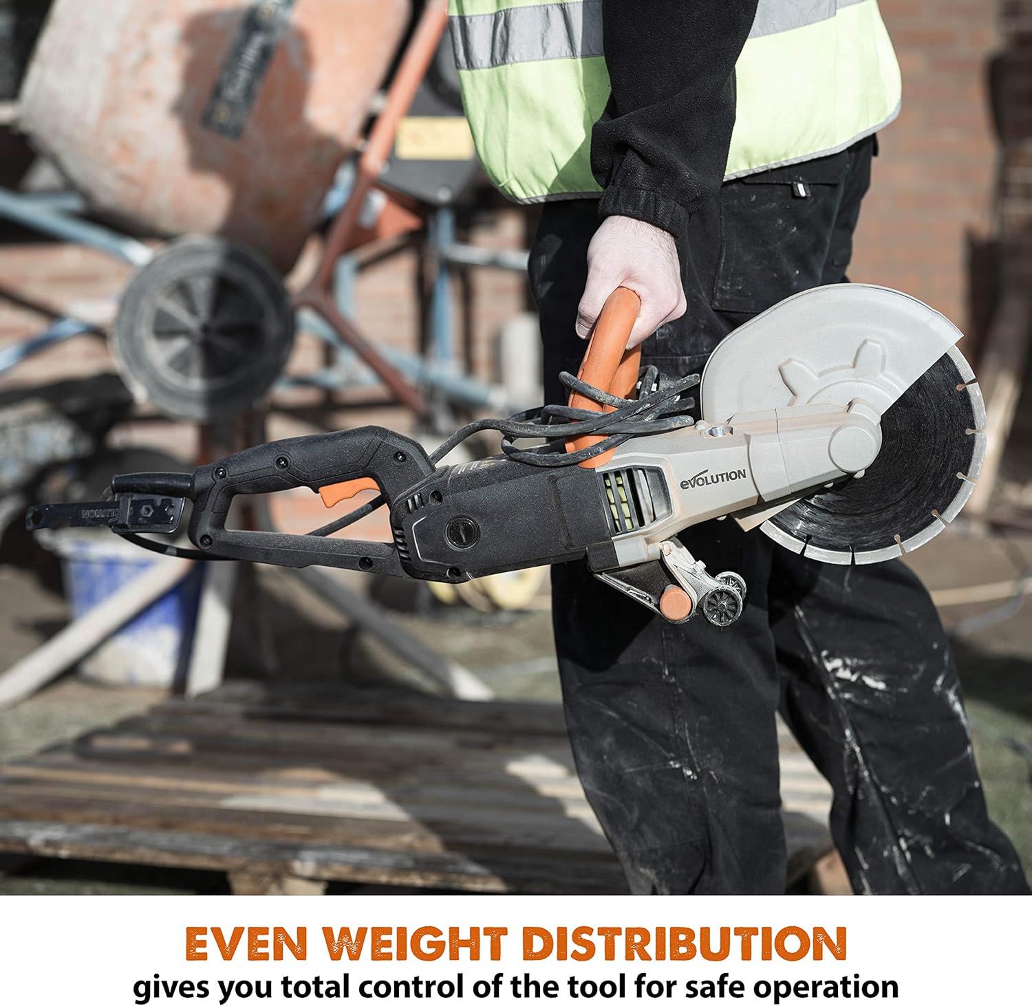 Evolution R230DCT - 9 in Concrete Saw (Circular, Angle Grinder, Cut Off Saw) - 15A Motor, No Gas - 3-1/2 In Cut - Incl Diamond Masonry Blade