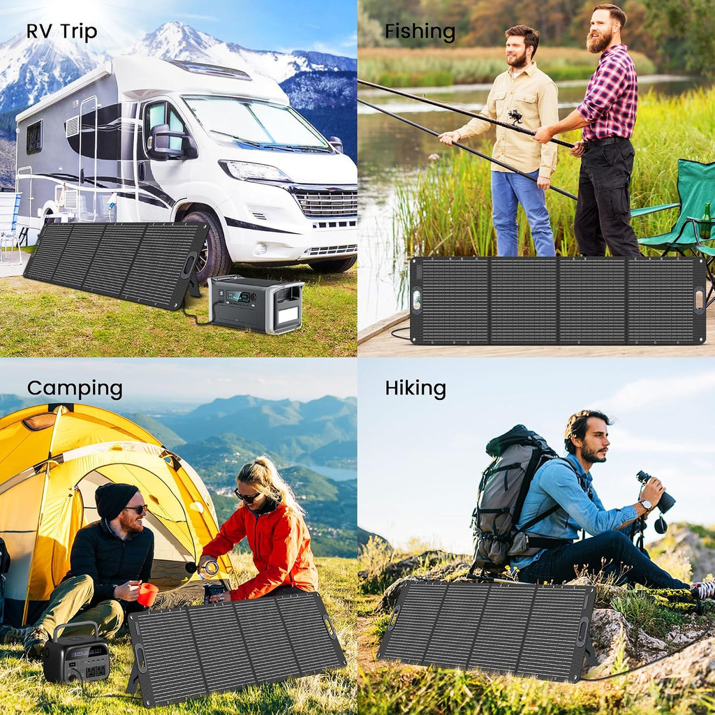 200W Portable Solar Panel, ETFE Foldable Solar Panel Charger with Adjustable Kickstand,23.7% High Efficiency,IP65 Waterproof, for Power Station Outdoor Camping RV Emergency Power Supply