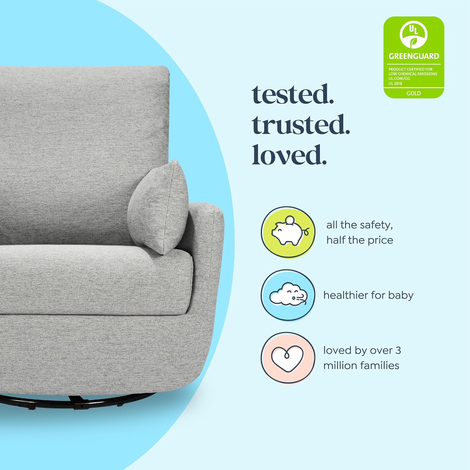 Davinci Juno Swivel Glider in Frost Grey, Greenguard Gold & CertiPUR-US Certified