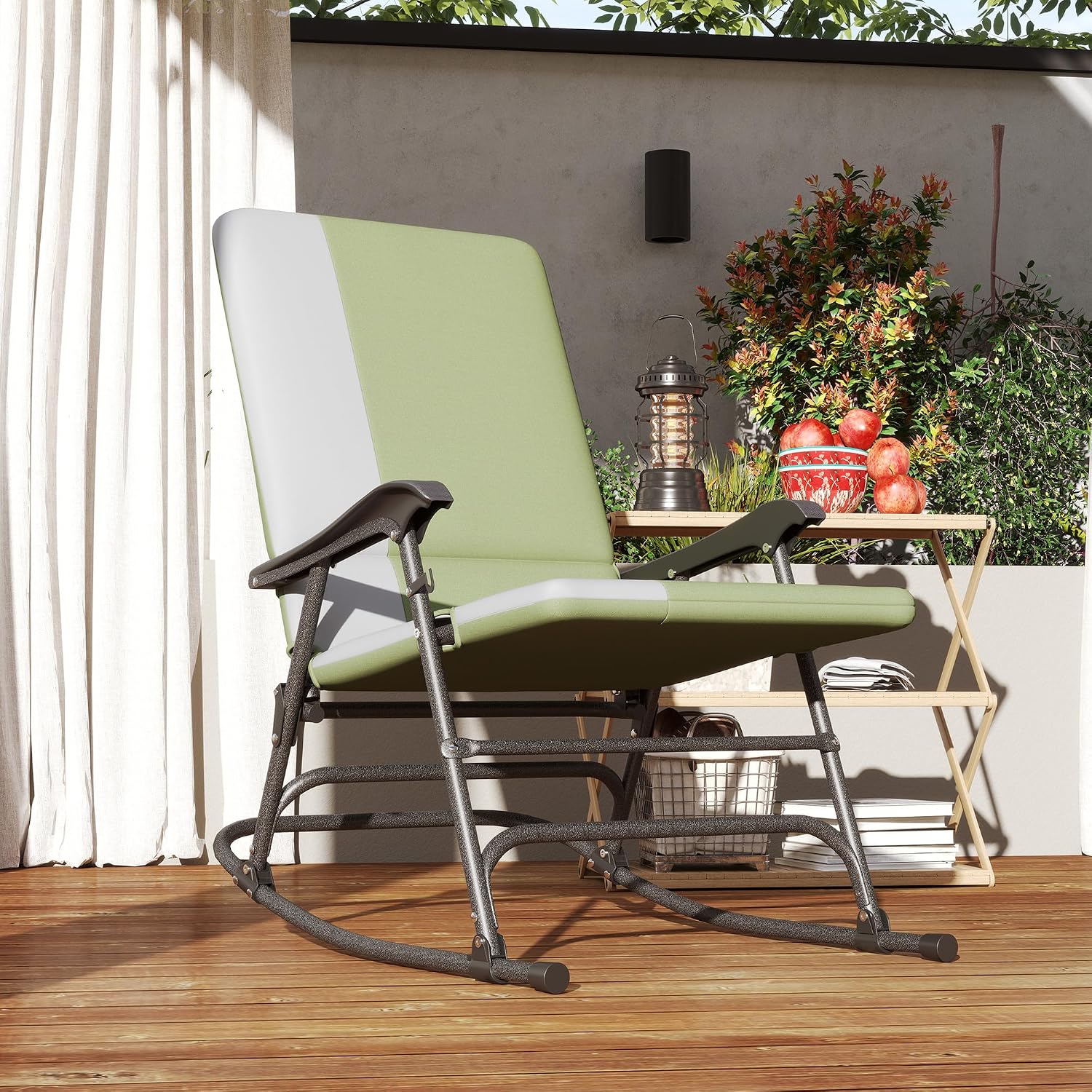 Outsunny Folding Outdoor Rocking Chairs Set of 2, Oversized Outdoor Rocking Camping Chair with 400 lbs. Capacity, Wide Seat, Padded High Back for Patio, Porch, Garden, Dark Green