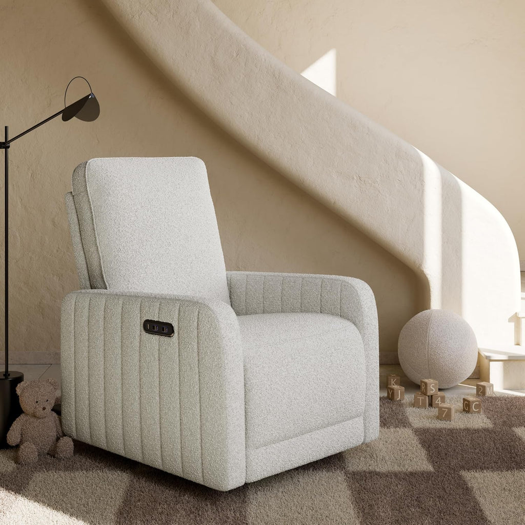 Storkcraft Kyoto Deluxe Power Recliner Swivel Glider (Ivory Boucle) – Premium Electronic Power Recliner for Nursery, Includes Dual-USB Charging Port with USB-A & USB-C, Glider Rocking Chair