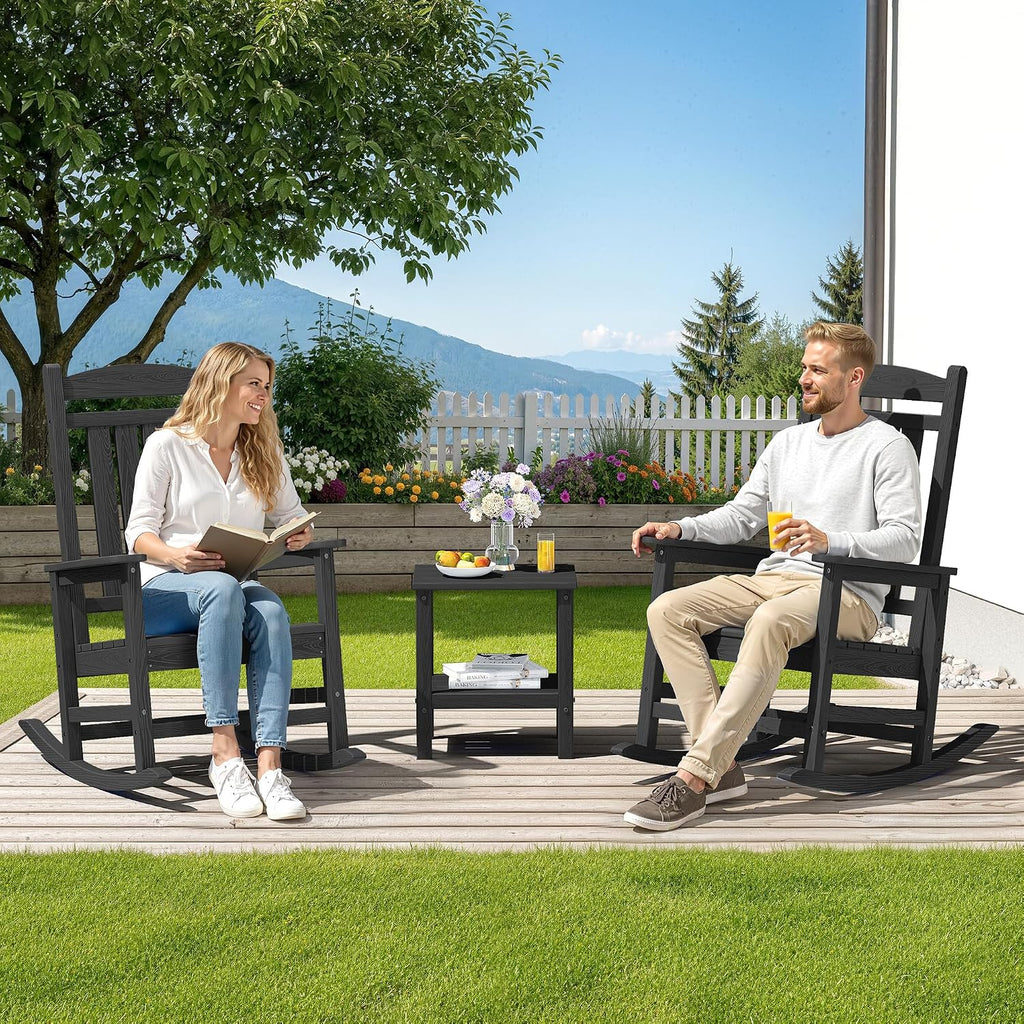 SERWALL Oversized HDPE Outdoor Rocking Chair Set of 2, Patio Rocking Chairs, All-Weather Porch Rockers for Adults, Black
