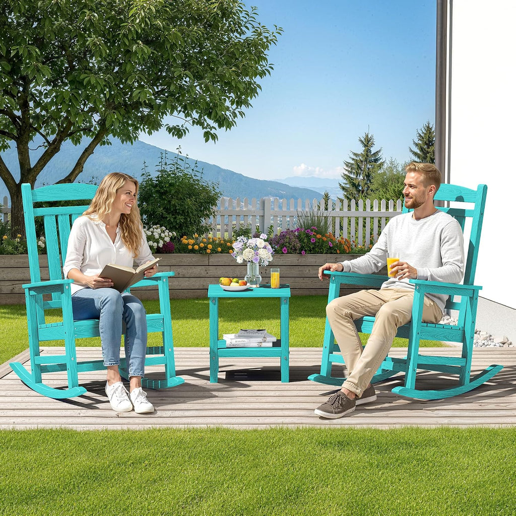 SERWALL Oversized HDPE Outdoor Rocking Chair Set of 2, Patio Rocking Chairs, All-Weather Porch Rockers for Adults, Aruba Blue