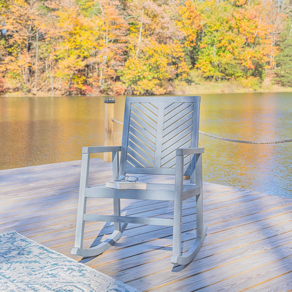 JONATHAN Y RCK100B Ned Modern Chevron-Back 300-Lbs Support Acacia Wood Patio Outdoor Rocking Chair for Garden, Lawn, Backyard, Pool, Deck, Beach, Firepit, Gray