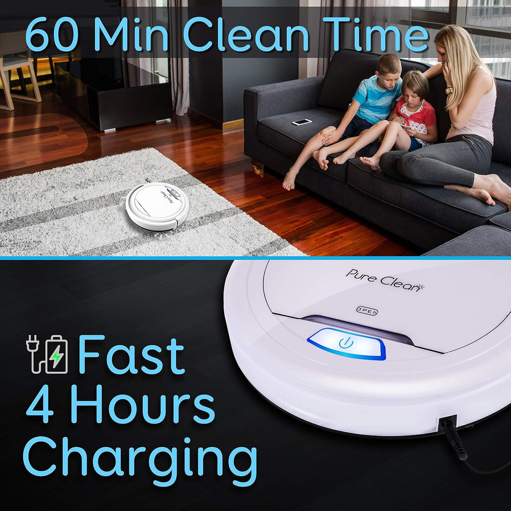 SereneLife Pure Clean Robot Vacuum Cleaner - Upgraded Lithium Battery 90 Min Run Time - Automatic Bot Self Detects Stairs Pet Hair Allergies Friendly Robotic Home Cleaning for Carpet Hardwood Floor
