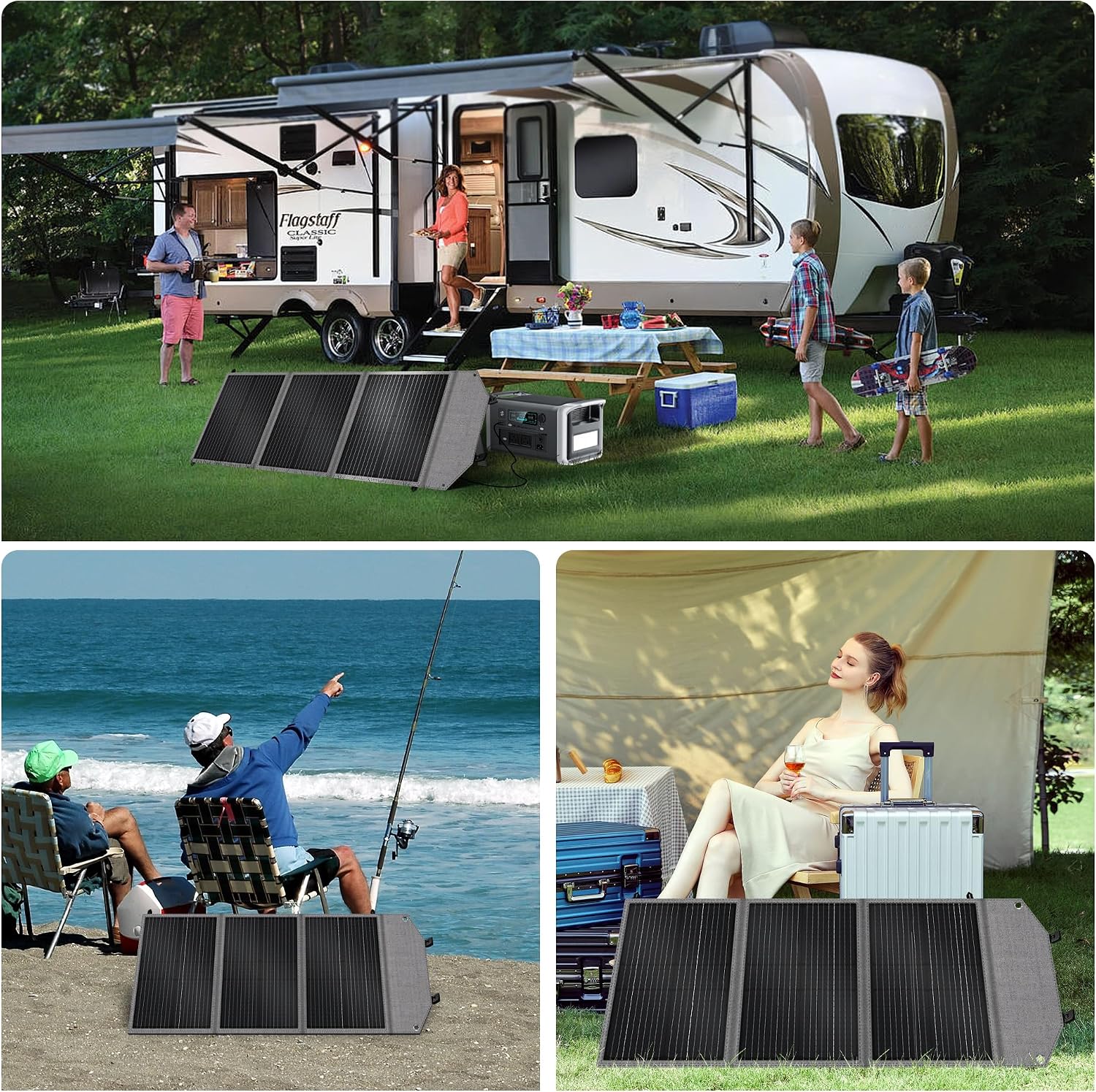 100W Portable Solar Panel, High Efficiency 23%, Foldable Solar Panel Charger with Adjustable Kickstand, IP65 Waterproof USB-A/Type-C/XT60/MC4 Outputs for Solar Generators Camping RV Marine