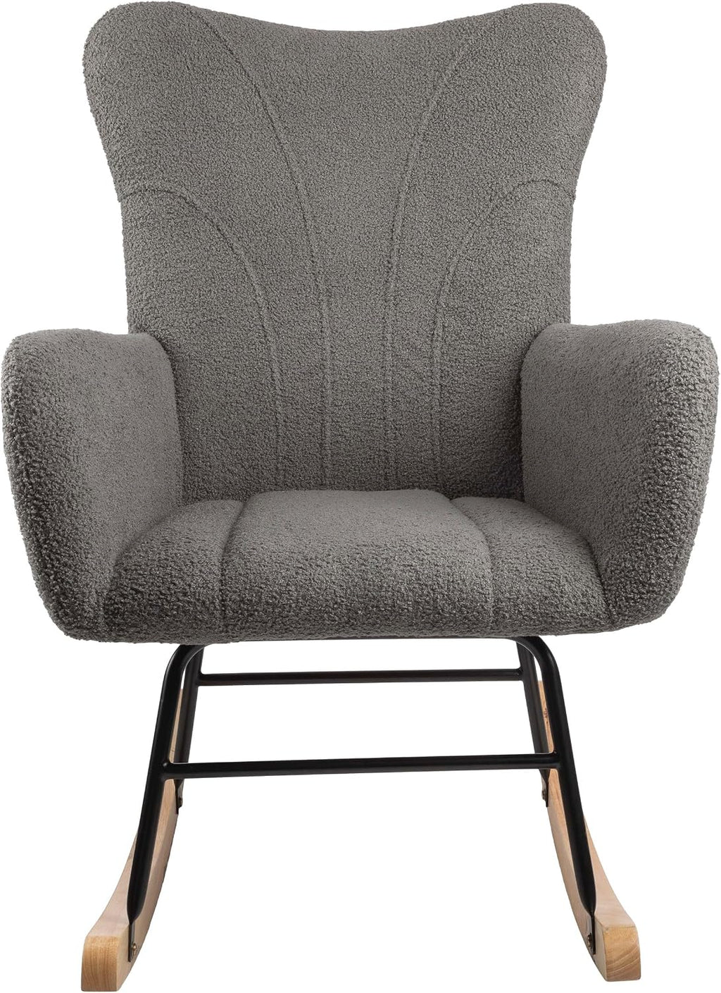 Rocking Chair - Teddy Fabric Upholstered Chair with Padded Seat and Contoured Armrests - Ergonomic Modern Rocker for Bedroom by Lavish Home (Gray)
