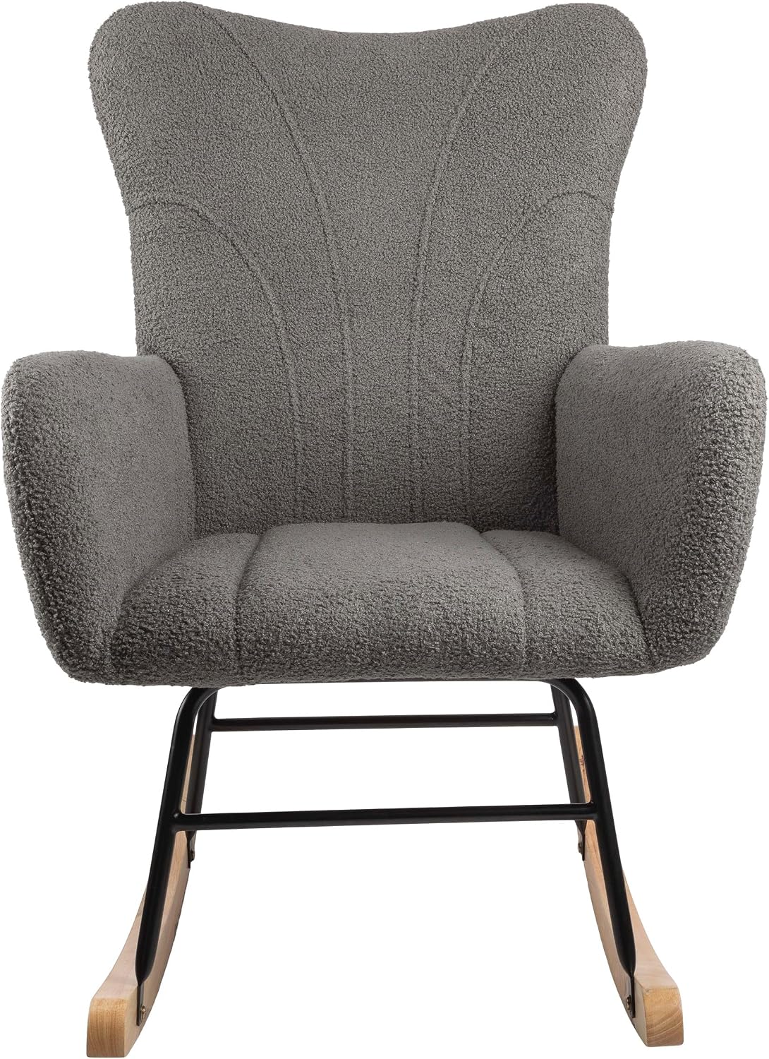Rocking Chair - Teddy Fabric Upholstered Chair with Padded Seat and Contoured Armrests - Ergonomic Modern Rocker for Bedroom by Lavish Home (Gray)