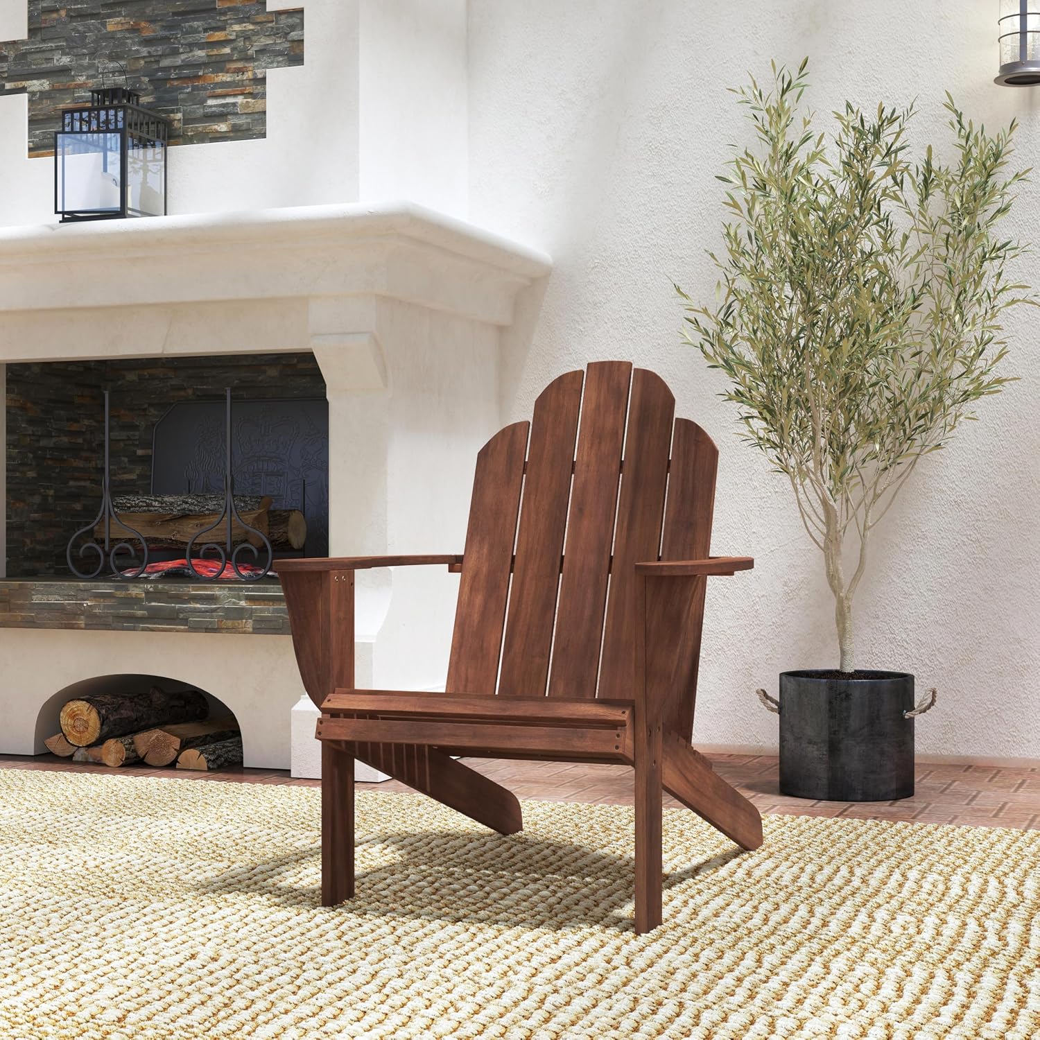 Linon Home Dcor Home Decor Teak Wood Stock Chair, 30.4' wx37.6 dx37.8 h, Stain