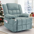 Korser Adult 360° Swivel Rocking Recliner, Nursery Rocking Chair with Massage and Heating Function, Cup Holder, Manually Adjustable Seat for Living Room and Bedroom (Fabric, Lake Blue)