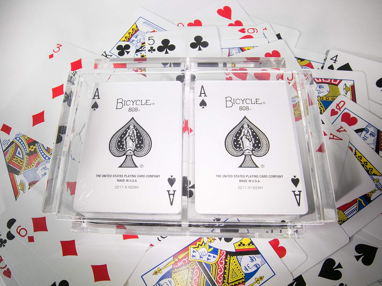 Modern Elegant Playing Card Deck Holder Tray with 2 Decks of Playing Cards in Unique Stylish Deluxe Acrylic Box with Color lid (Neon Pink)
