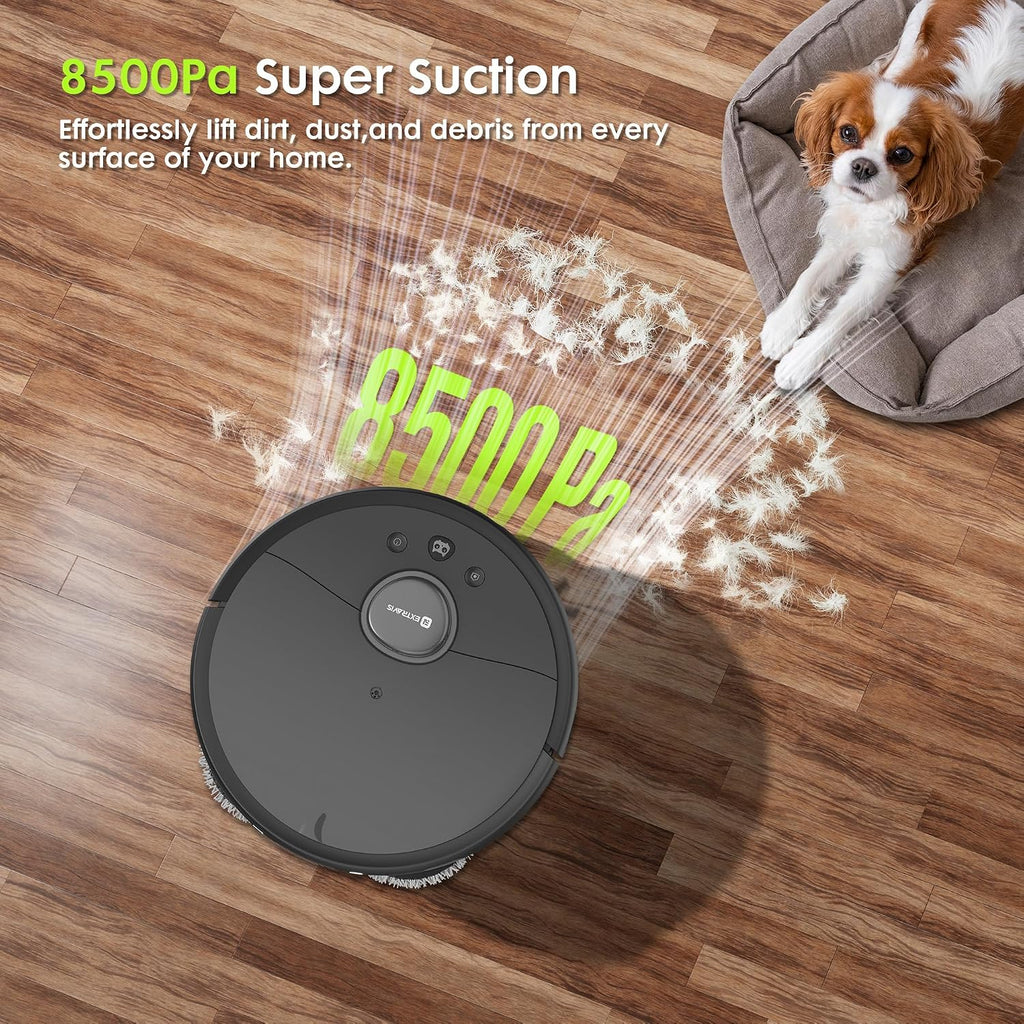 Robot Vacuum and Mop, V5 Tangle Cutter Technology for Pet Hair, 8500Pa Suction, Self Emptying Station for 75 Days, LDS Navigation, Pet Laser, Robotic Vacuums Cleaner for Floors, APP & Voice Control