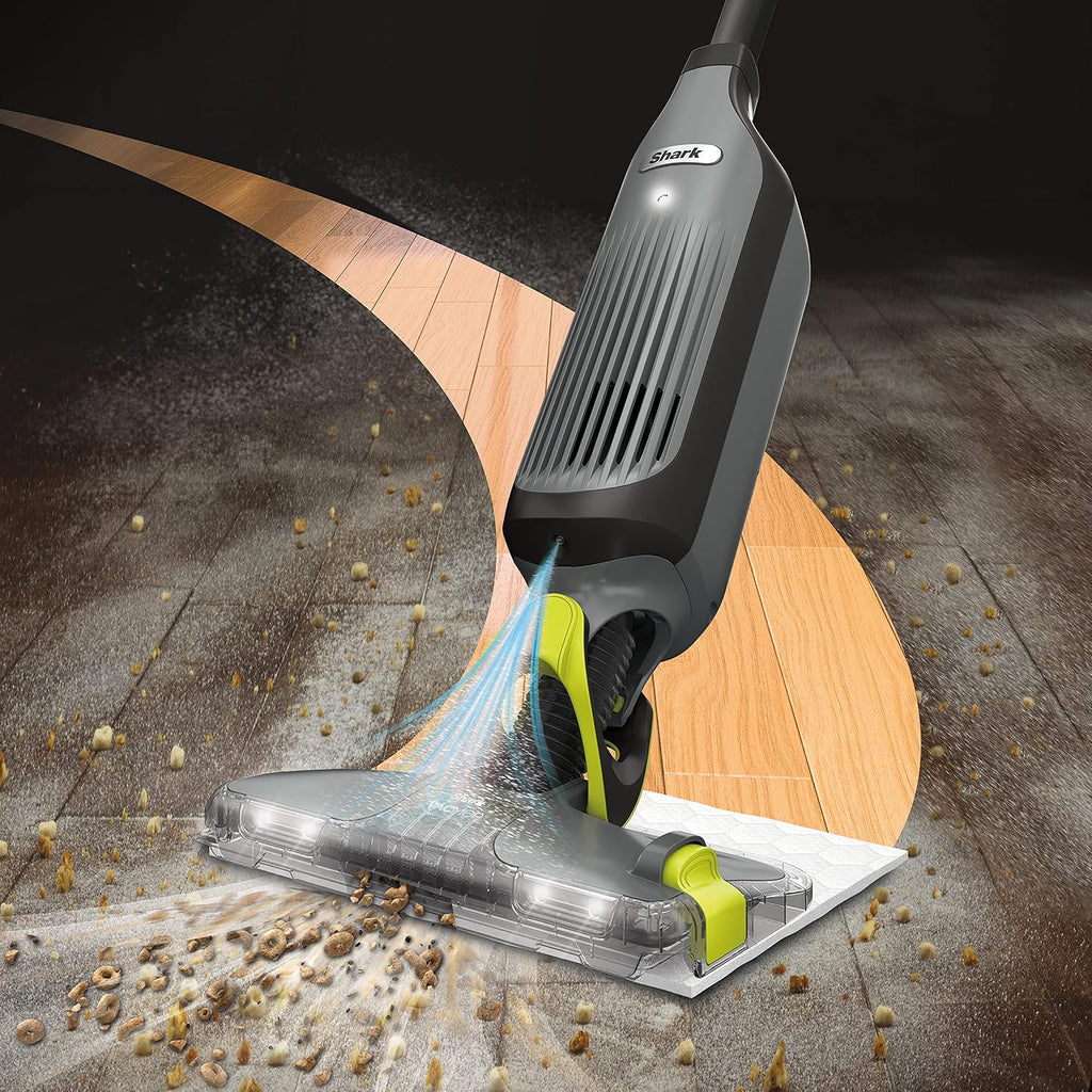 Shark VM252P10 VACMOP Pro Cordless Hard Floor Vacuum Mop with LED Headlights, 12 Disposable Pads & 12 oz. Cleaning Solution, Charcoal Gray