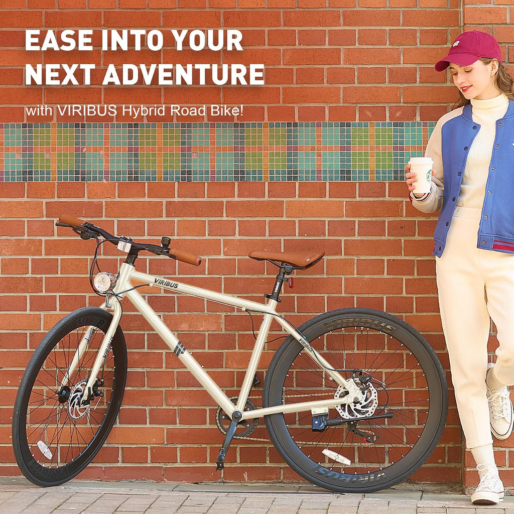 VIRIBUS Hybrid Bikes, 28 inch Mens Hybrid Bicycle 7 Speed with Lightweight Aluminum Frame & Disc Brakes, 700C Retro Vintage Adult Bike for Tall Men & City Commuters 85% Pre-Assembled