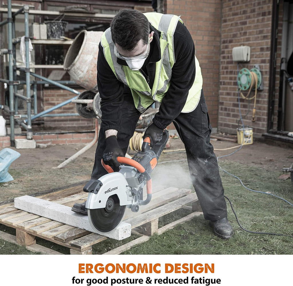 Evolution Power Tools R300DCT 12 inch Concrete Saw (Aka Circular Saw, Angle Grinder, Chop / Cut Off Saw, Demo Saw, Disc / Power Cutter) Electric Motor, No Gas - 4-1/2' Cut - Incl Diamond Masonry Blade