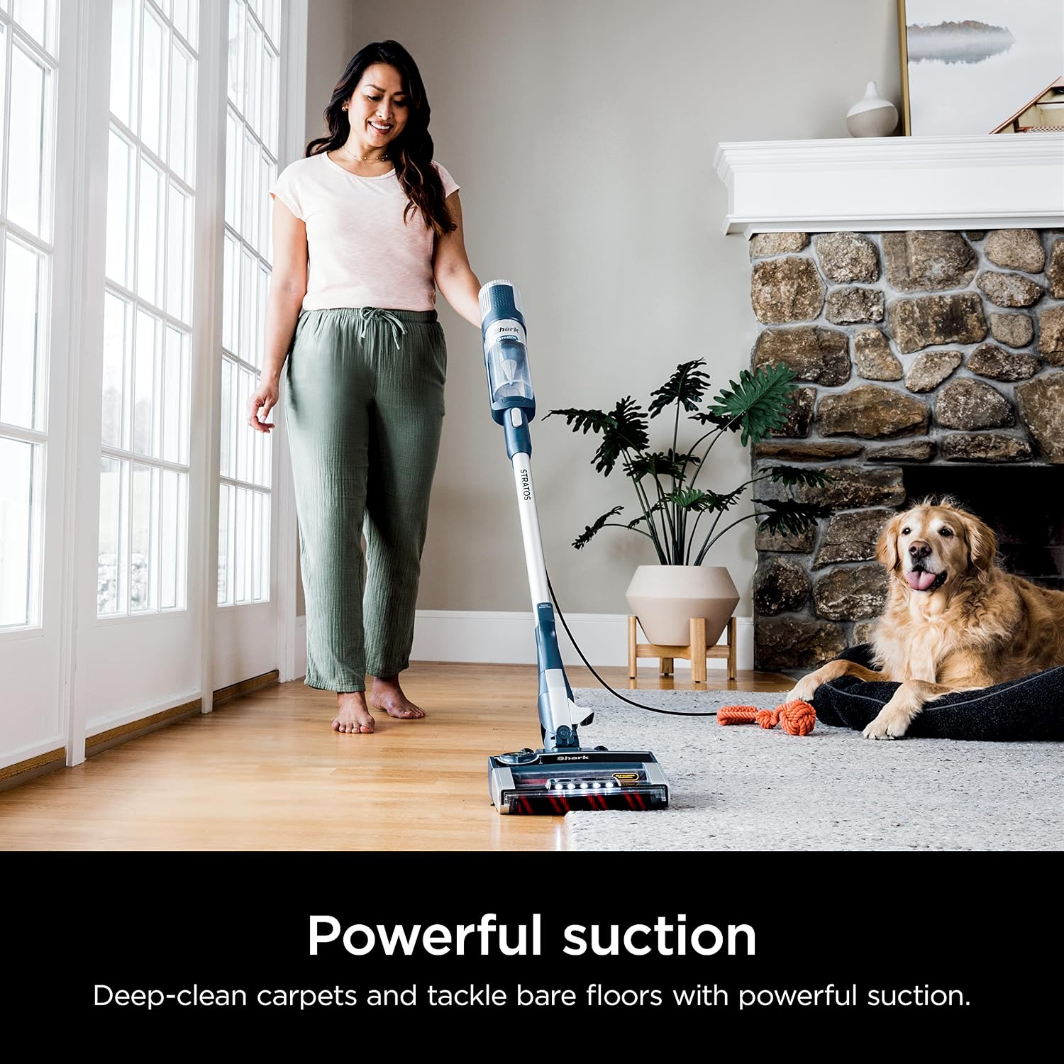 Shark HZ3002 Stratos Ultralight Corded Stick Vacuum with DuoClean PowerFins HairPro, Self-Cleaning Brushroll, & Odor Neutralizer Technology, Navy (Renewed)