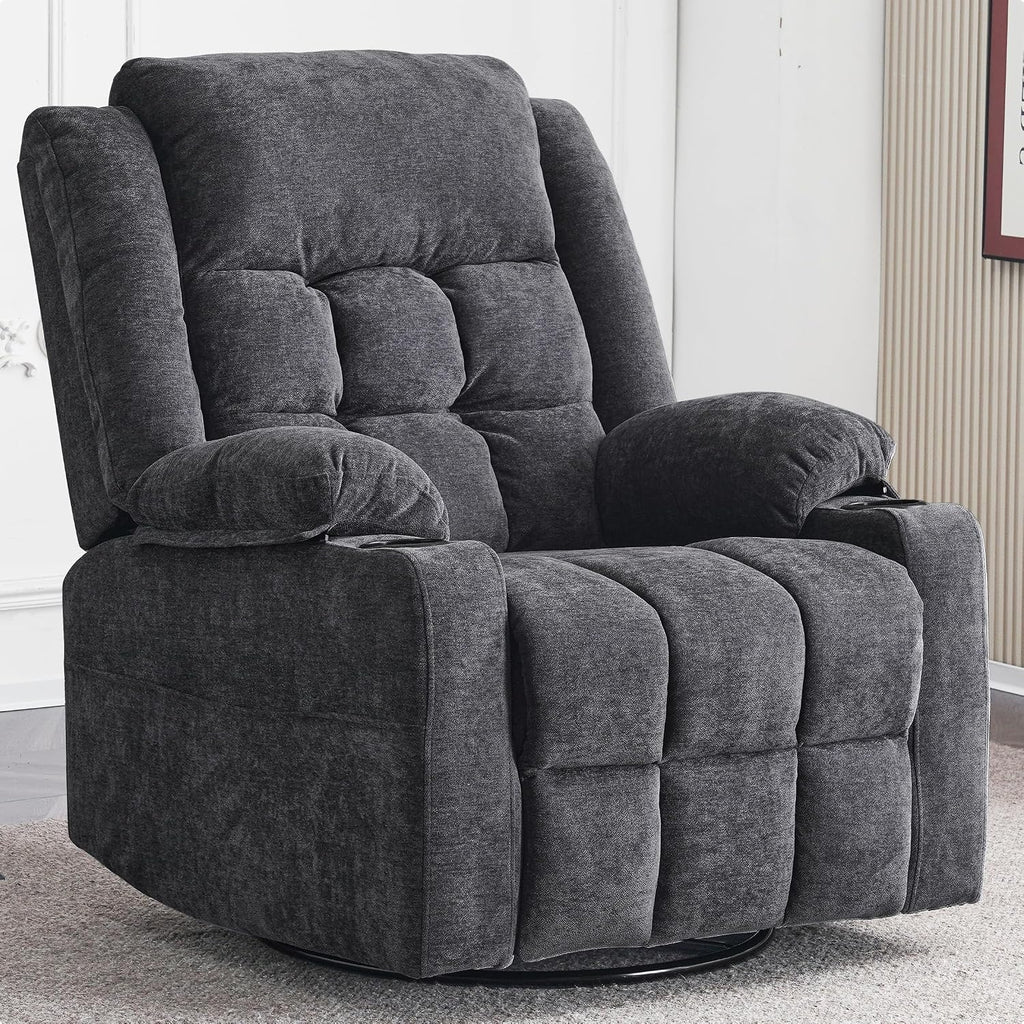 Ketaiyou Power Swivel Rocker Recliner Chair for Adults with Massage and Heat, USB and Type-C Ports, Infinite Position, Electric Glider Reclining Single Sofa Chair for Living Room (Dk Gray)