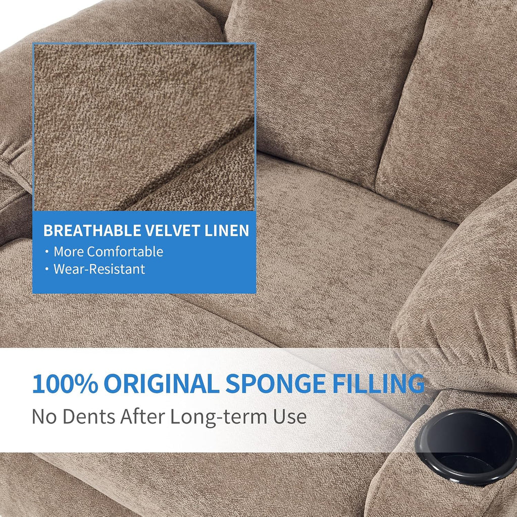 Manual Rocker Recliner Chair for Adults with Vibration Massage,Glider Rocking Recliner for Living Room Bedroom Nursery, Overstuffed Reclining Sofa Chair with Pockets and Cup Holds,Coffee