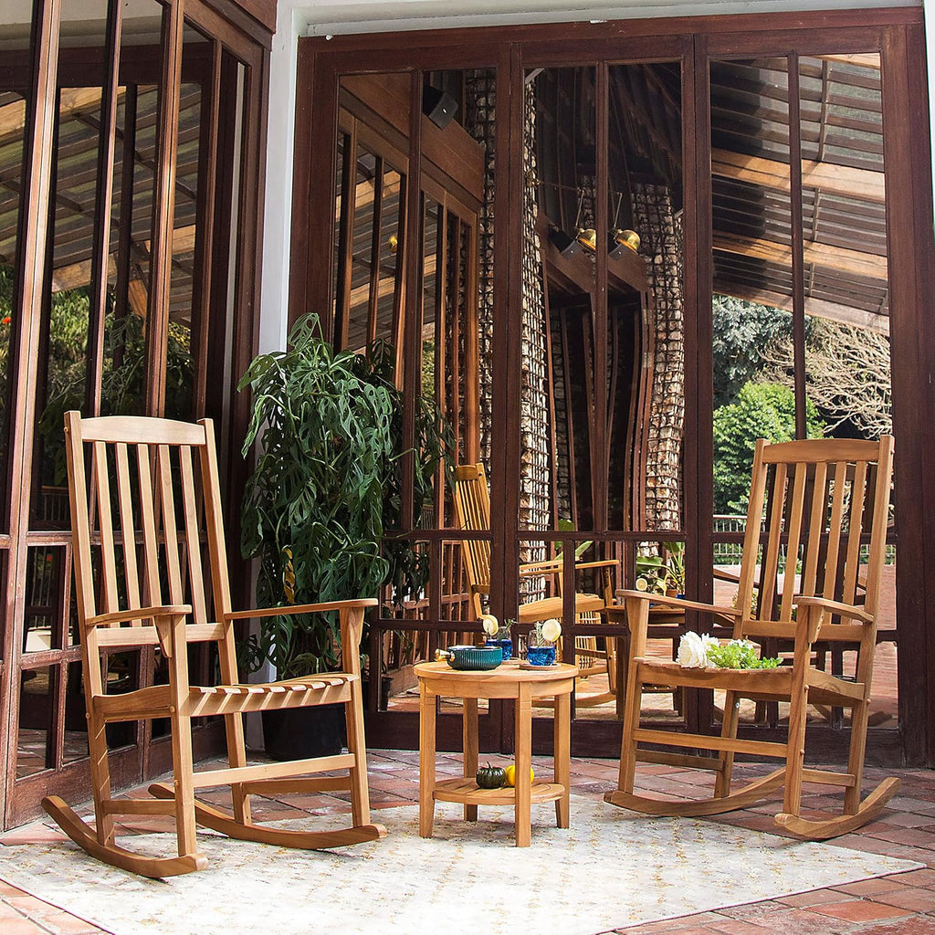 Cambridge Casual Brookside Teak Outdoor Rocking Chair Set of 2, Natural Teak