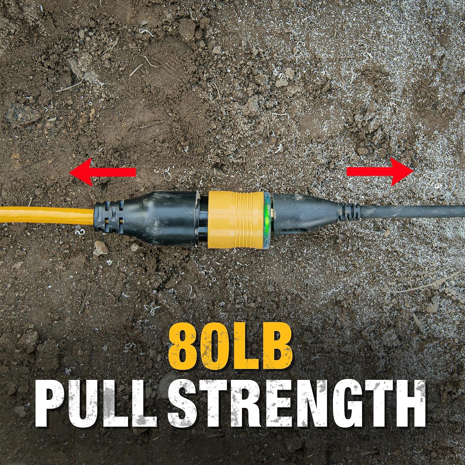 DEWALT 50 Foot Extension Cord Lighted Click-to-Lock 10/3 SJTW - Heavy Duty Outdoor, Waterproof, Weatherproof, Heat & Corrosion Resistant Industrial Strength Light Up Three Prong Outlet Plug Power Cord