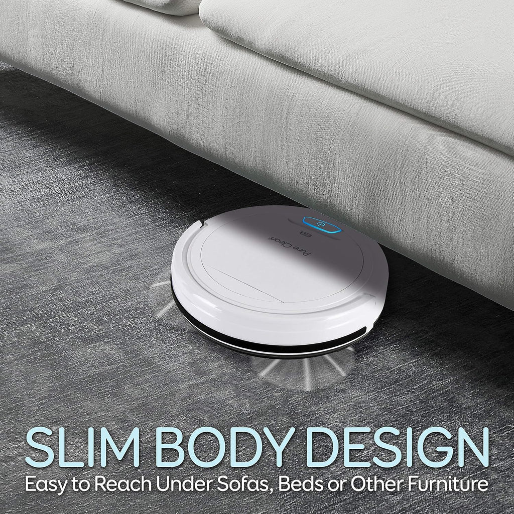 SereneLife Pure Clean Robot Vacuum Cleaner - Upgraded Lithium Battery 90 Min Run Time - Automatic Bot Self Detects Stairs Pet Hair Allergies Friendly Robotic Home Cleaning for Carpet Hardwood Floor