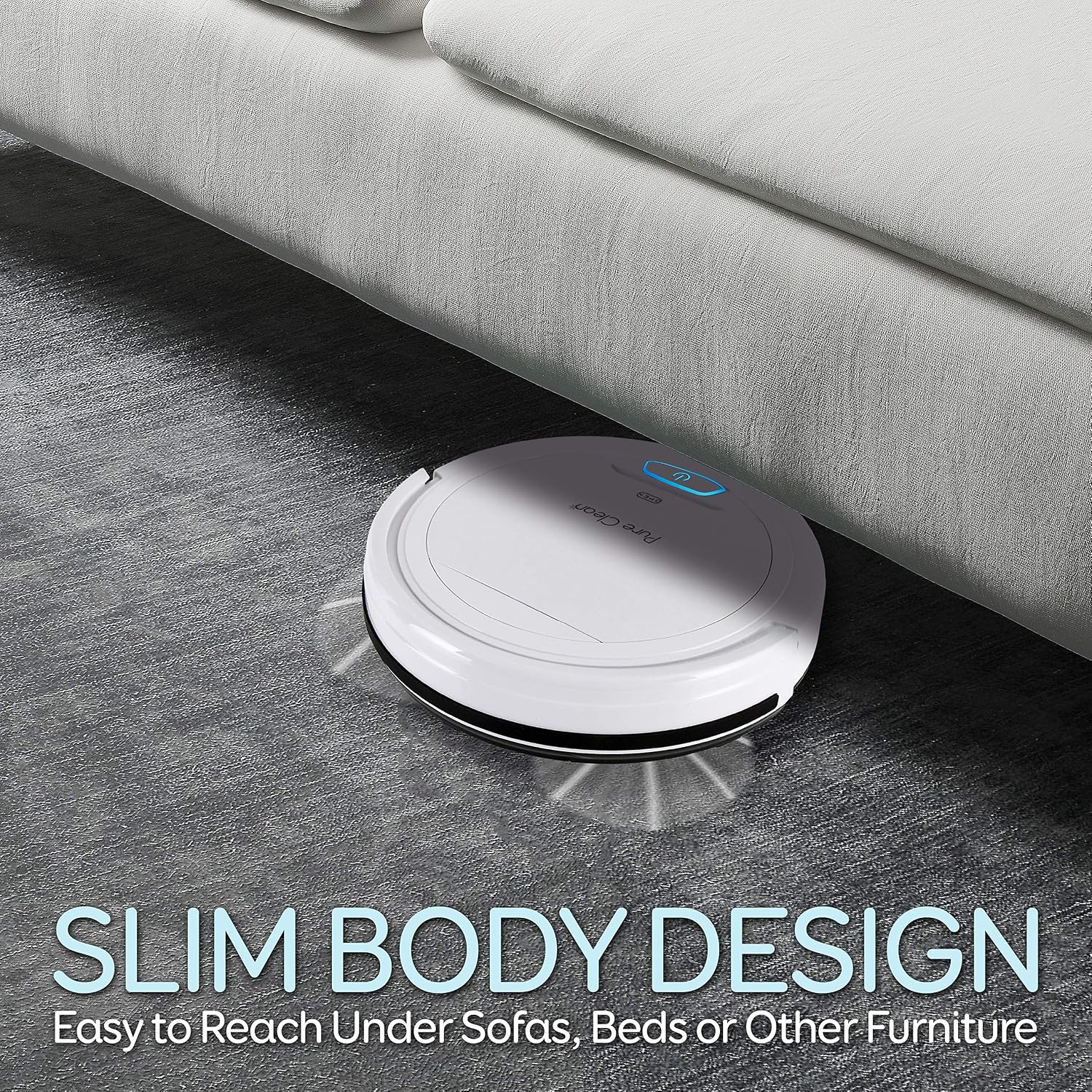 SereneLife Pure Clean Robot Vacuum Cleaner - Upgraded Lithium Battery 90 Min Run Time - Automatic Bot Self Detects Stairs Pet Hair Allergies Friendly Robotic Home Cleaning for Carpet Hardwood Floor